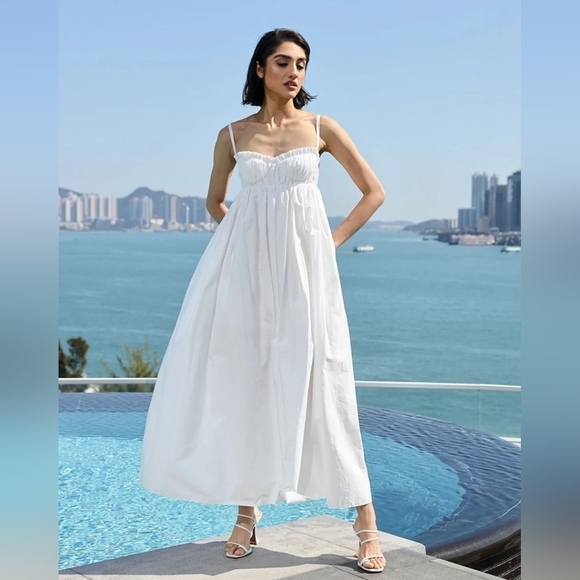 sau lee Dresses & Skirts - Sau Lee White Cotton Poplin Sweetheart Neckline Maxi Dress ALTERED